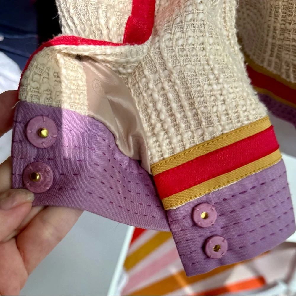 Tory Burch Cream Tweed Jacket with Red, Orange & Purple Trim